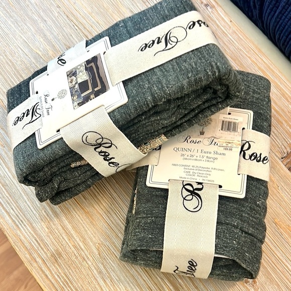 NWT,Rose Tree Luxury Quinn Peacock Poly/Linen Euro Shams,Set of 2 NIP Gray - Picture 8 of 8